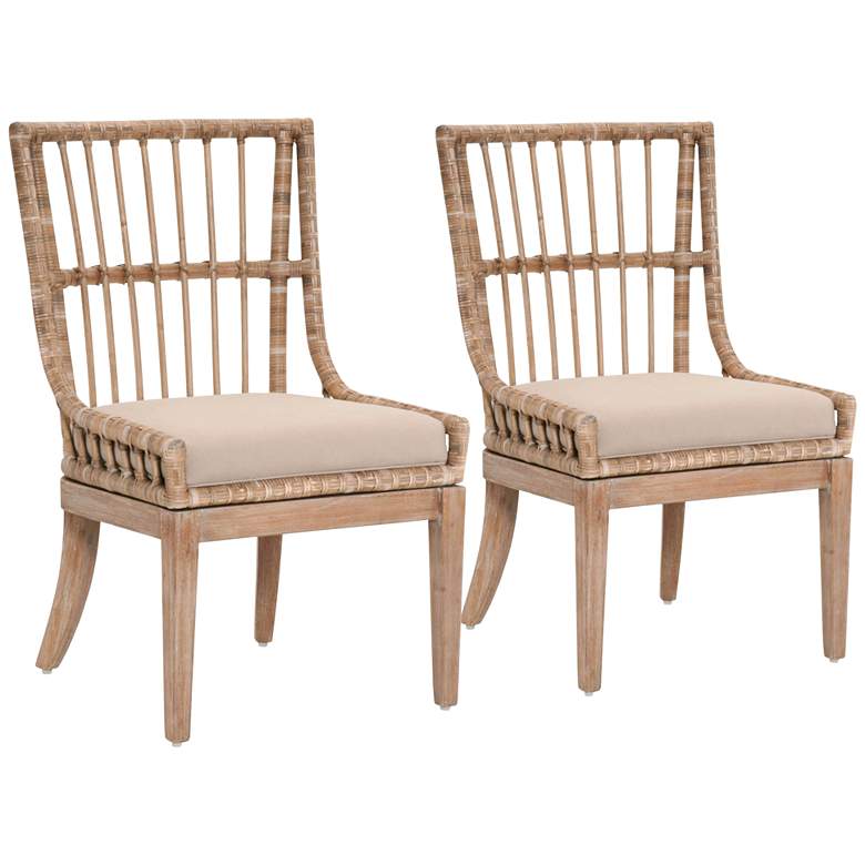 Image 1 Playa Distressed Stone Pole Rattan Dining Chairs Set of 2