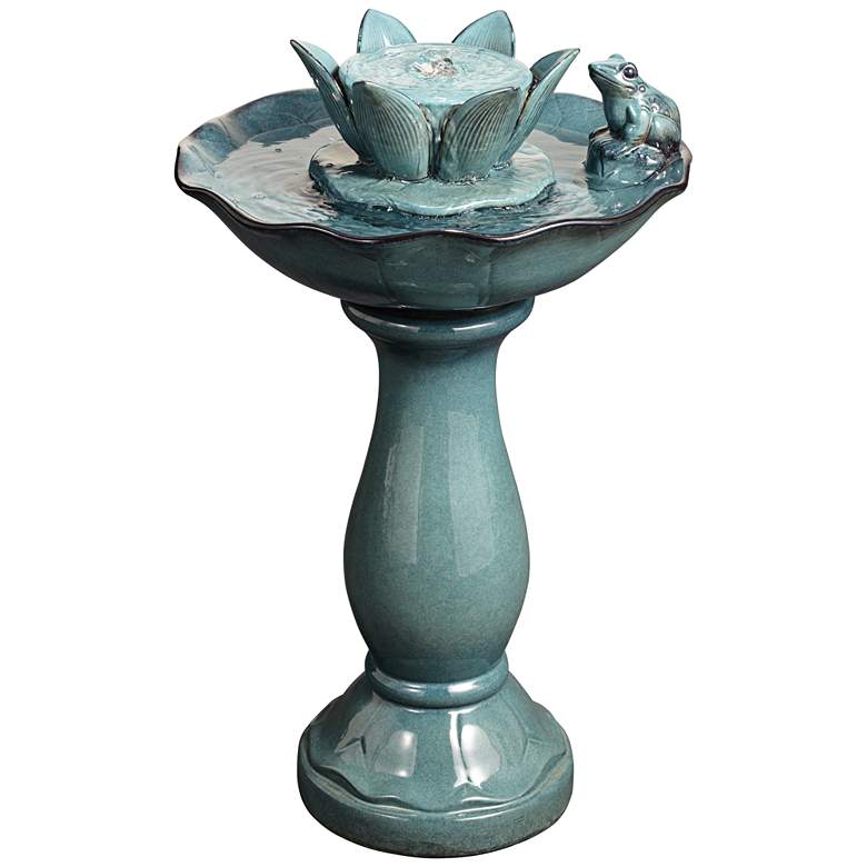 Pleasant Pond 25 1/4&quot; Outdoor Pedestal Frog Fountain