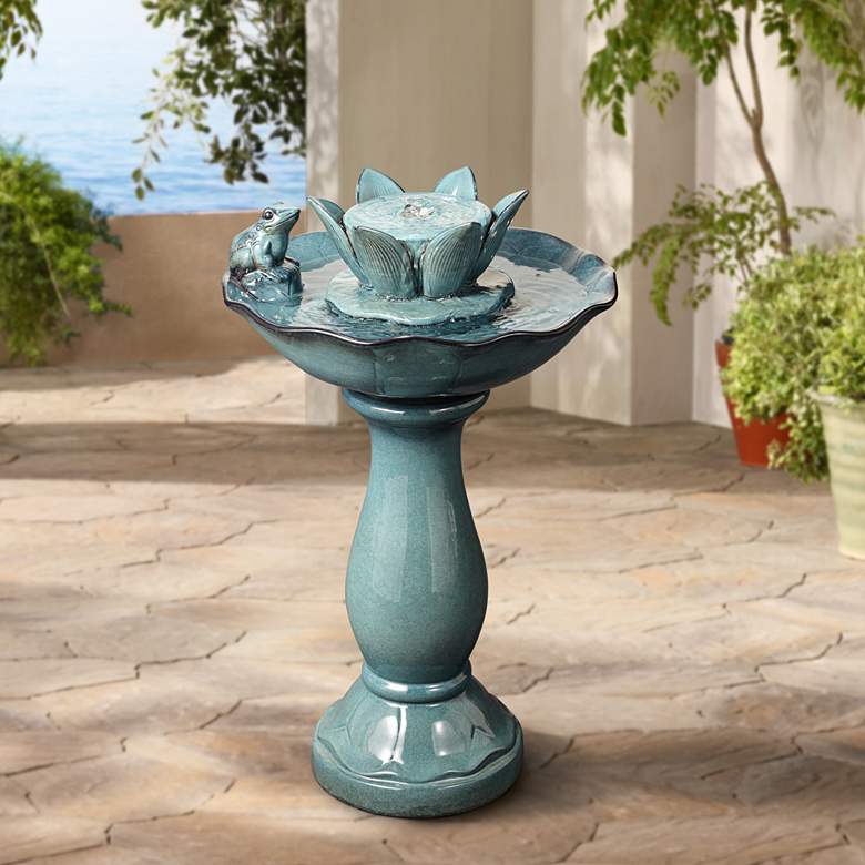 Pleasant Pond 25 1/4&quot; Outdoor Pedestal Frog Fountain