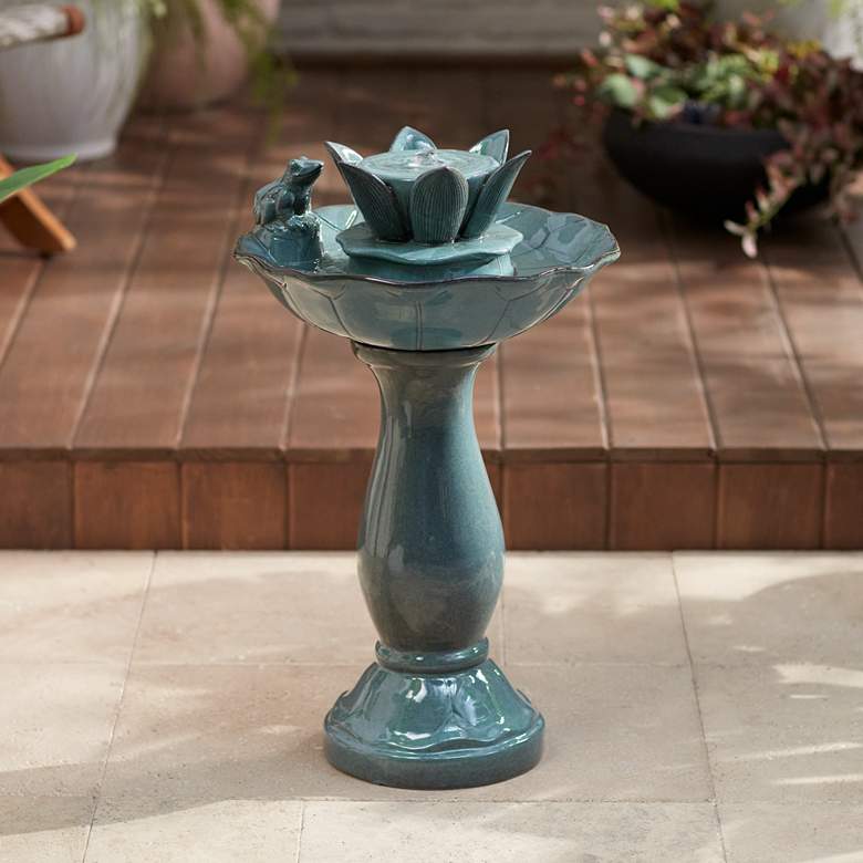 Image 1 Pleasant Pond 25 1/4 inch Outdoor Pedestal Frog Fountain