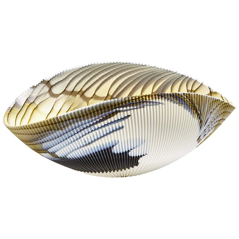 Image 1 Pleated Bowl-Amber/Blue Filigree-Lg