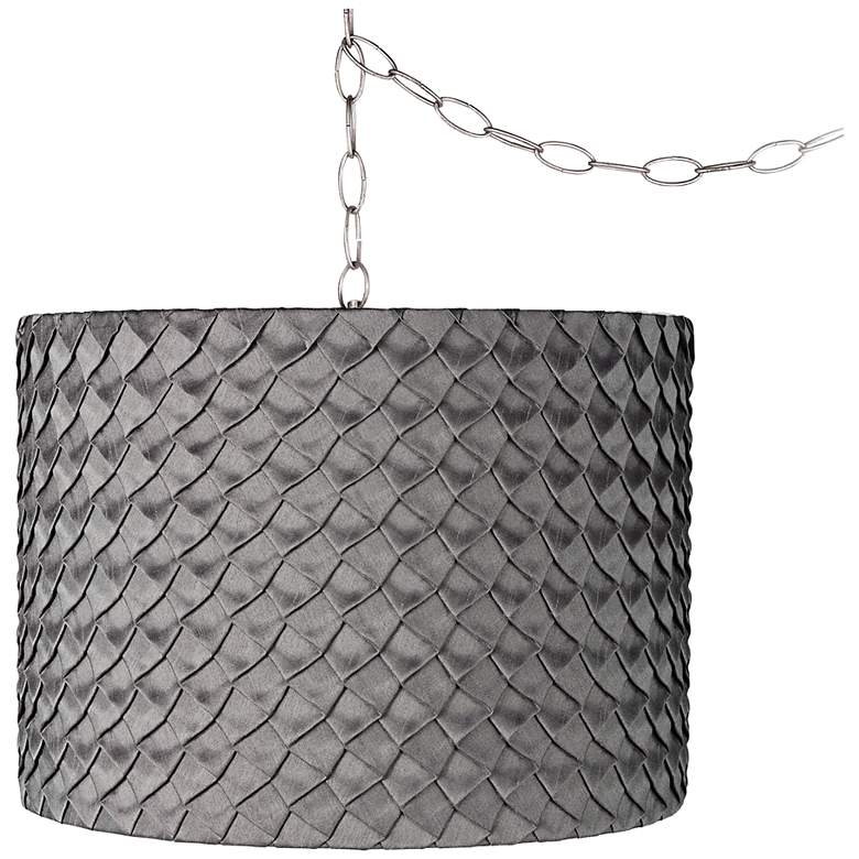 Image 1 Pleated Charcoal 15 inchW Brushed Steel Plug-In Swag Chandelier