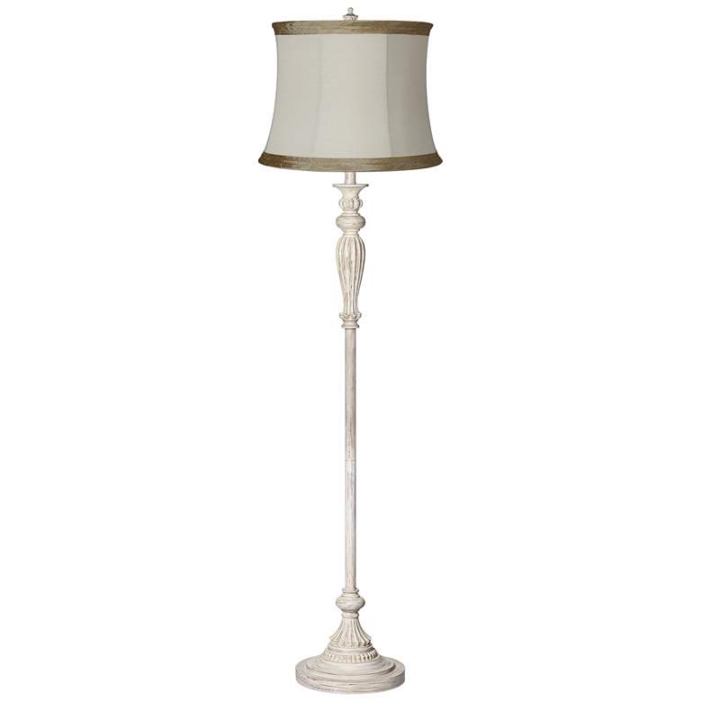 Image 2 Pleated Ivory Taupe Vintage Chic Antique White Floor Lamp