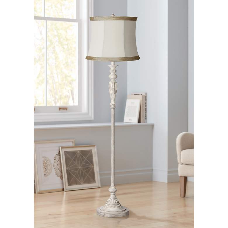 Image 1 Pleated Ivory Taupe Vintage Chic Antique White Floor Lamp