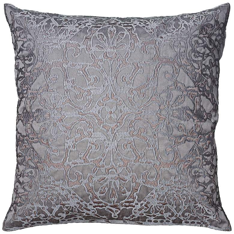 Image 1 Plum and Silver Embroidered 20 inch Square Throw Pillow