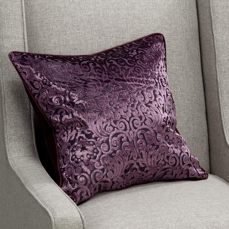 Image 1 Plum Purple Cut Velvet 20" Square Throw Pillow