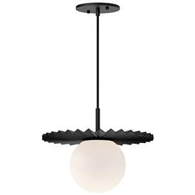 Image1 of Plume 12" Wide Matte Black with Opal Glass Mini Pendant