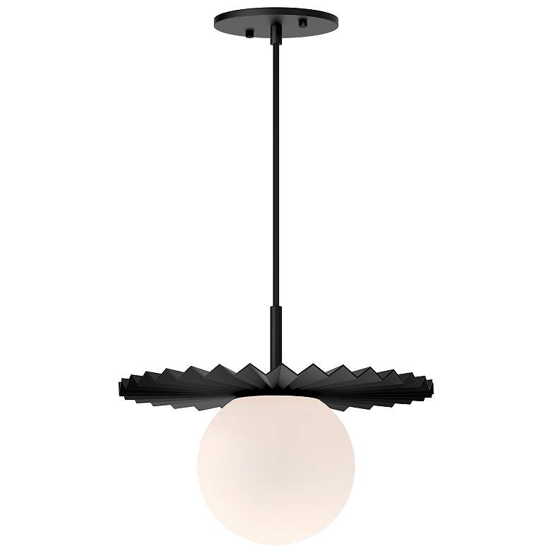 Image 2 Plume 12" Wide Matte Black with Opal Glass Mini Pendant