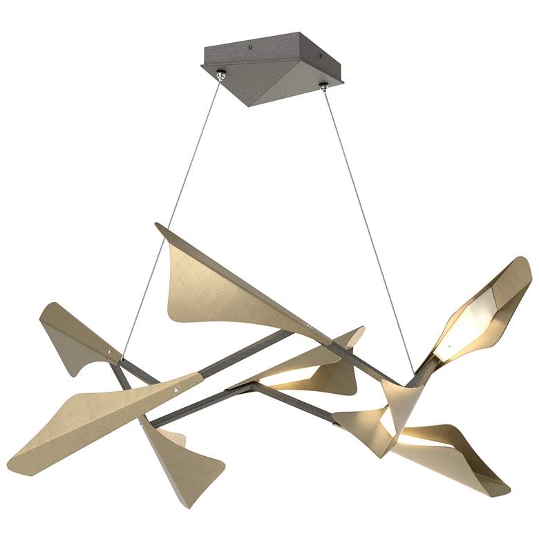 Image 1 Plume 37.6"W 8-Light Soft Gold and Iron Standard LED Pendant