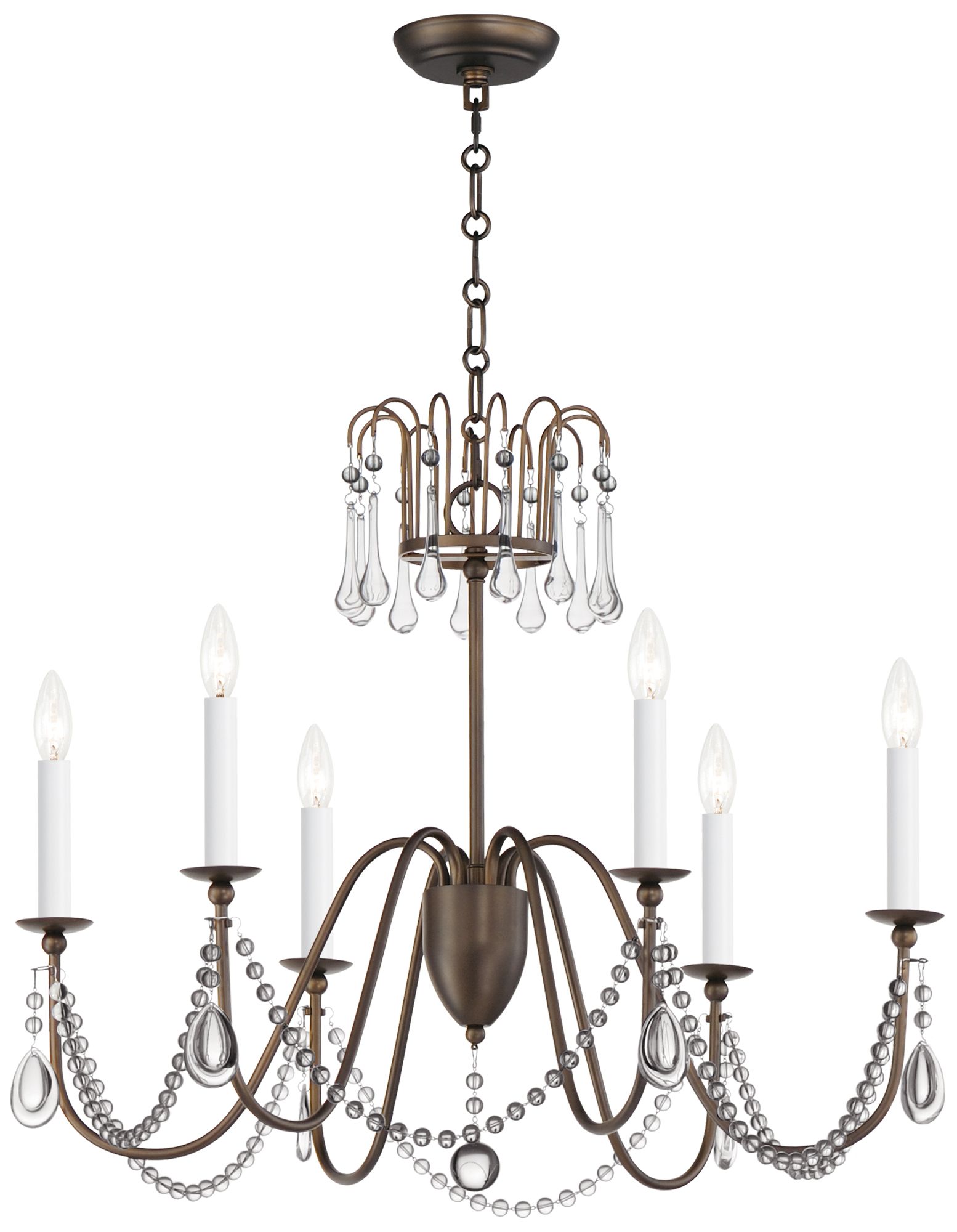 Plumette 6-Light 28" Wide Chandelier w Crystal - Chestnut Bronze