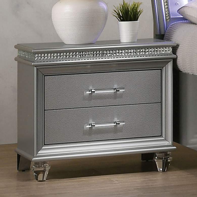 Image 1 Plumley 29 1/2" Wide Silver Wood 2-Drawer Nightstand