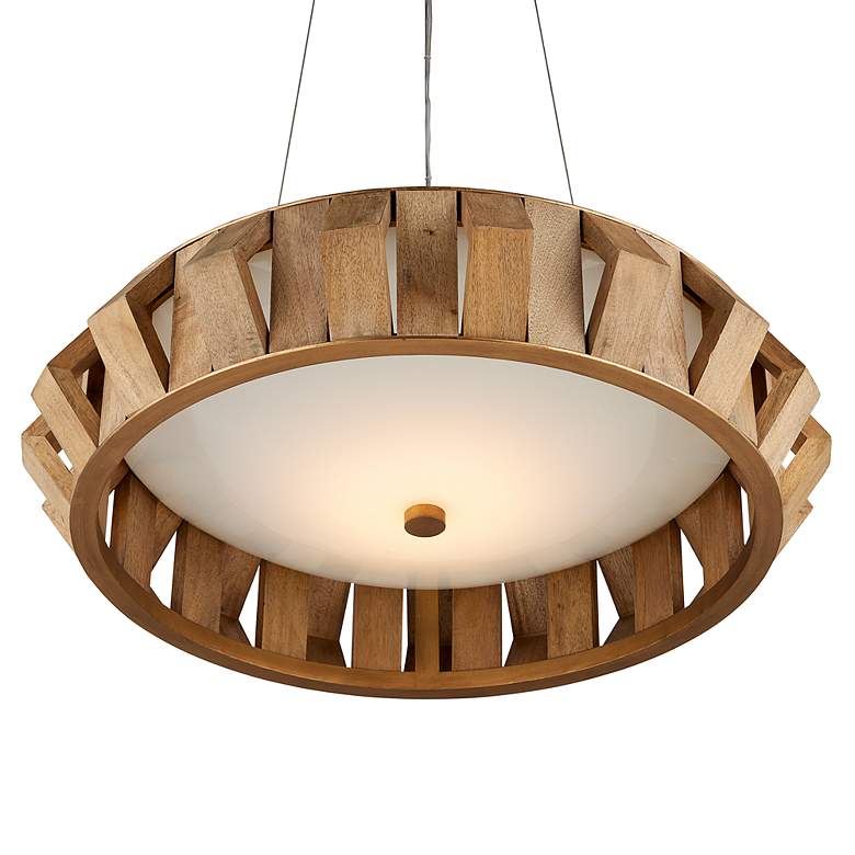 Image 5 Plunge 30" Wide Brass Toffee Wood LED Chandelier more views