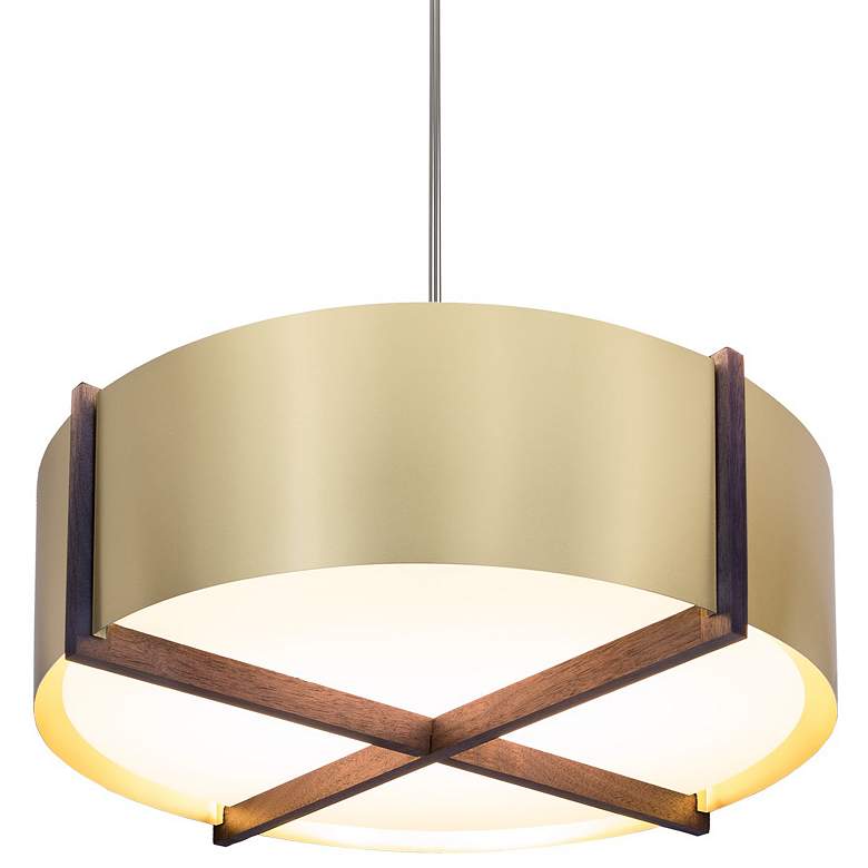 Image 1 Plura 18 inch Walnut &#38; Brushed Brass 3000K LED Pendant