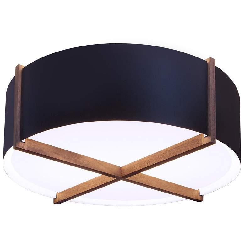 Image 1 Plura 18 inch Walnut &#38; Matte Black with White Interior 4000K LED Flush