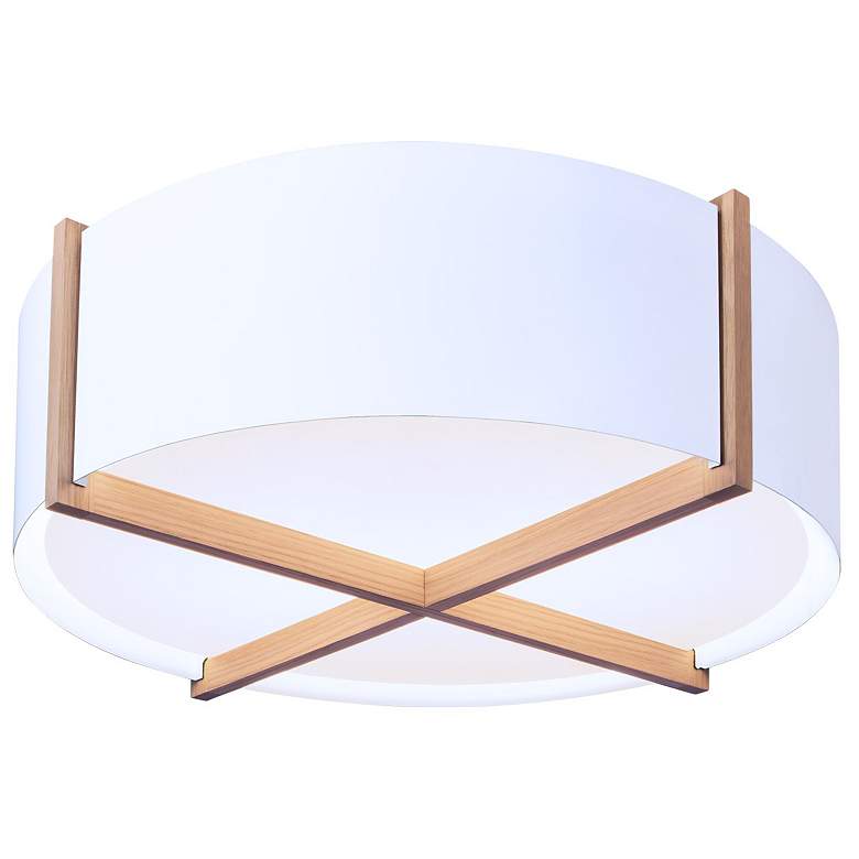 Image 1 Plura 18" White Washed Oak & Gloss White 3000K LED Flushmount