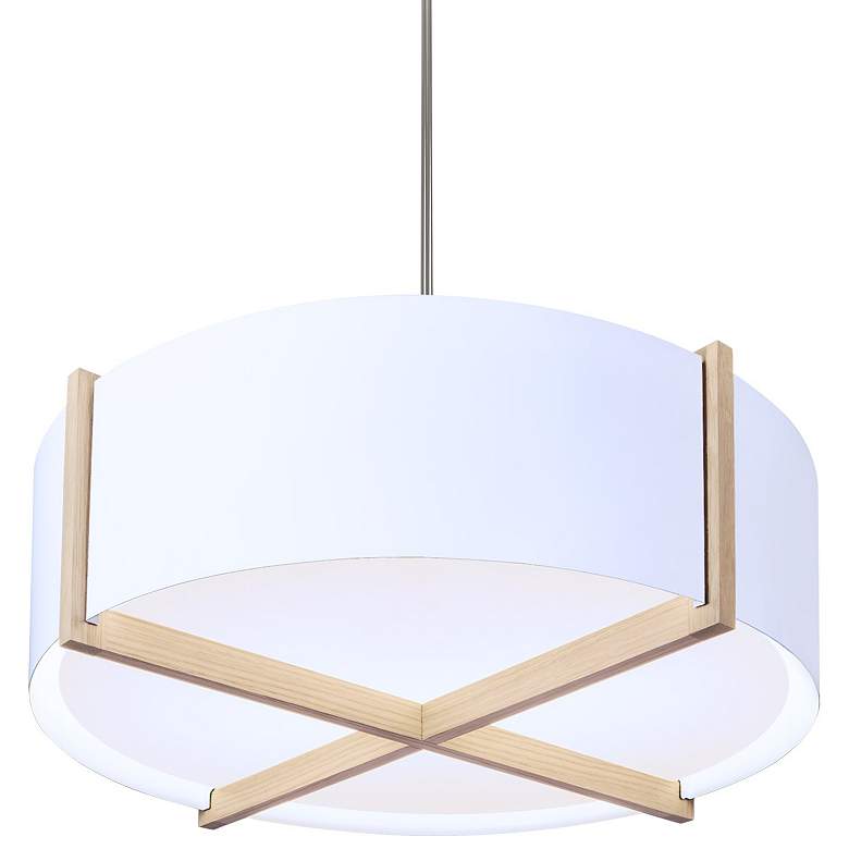 Image 1 Plura 18" White Washed Oak & Gloss White 4000K LED Pendant