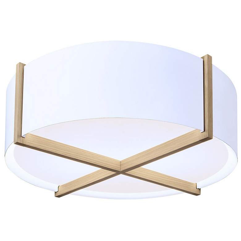 Image 1 Plura 18" White Washed Oak Flushmount With Frosted Shade