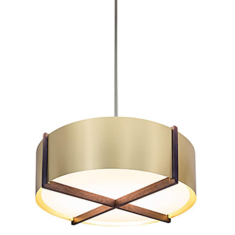 Image 1 Plura 18" Wide Walnut Accented 2700K P1 Driver Brushed Brass LED Penda