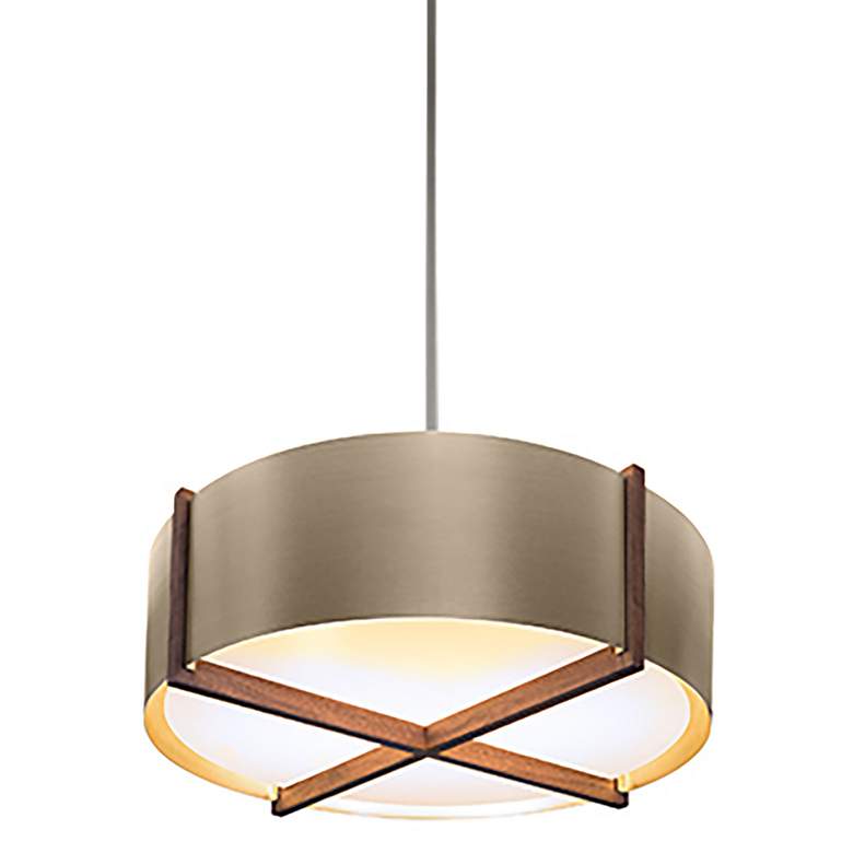 Image 1 Plura 18" Wide Walnut Accented 2700K P1 Driver Distressed Brass LED Pe