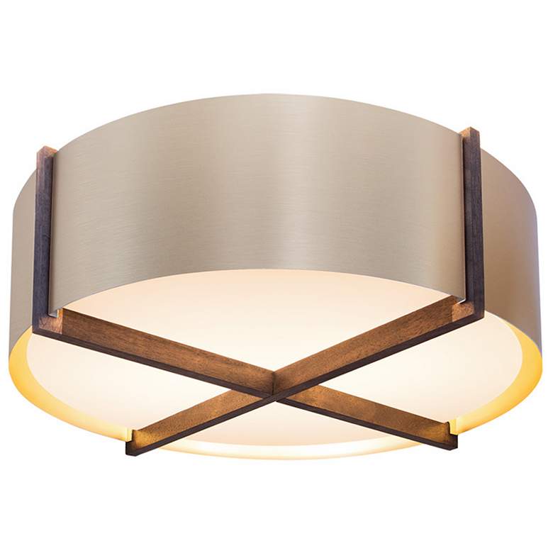 Image 1 Plura 18" Wide Walnut Accented 2700K P1 Driver Rose Gold LED Flushmoun