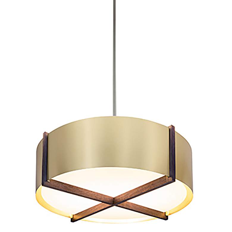 Image 1 Plura 18" Wide Walnut Accented 3500K P1 Driver Brushed Brass LED Penda