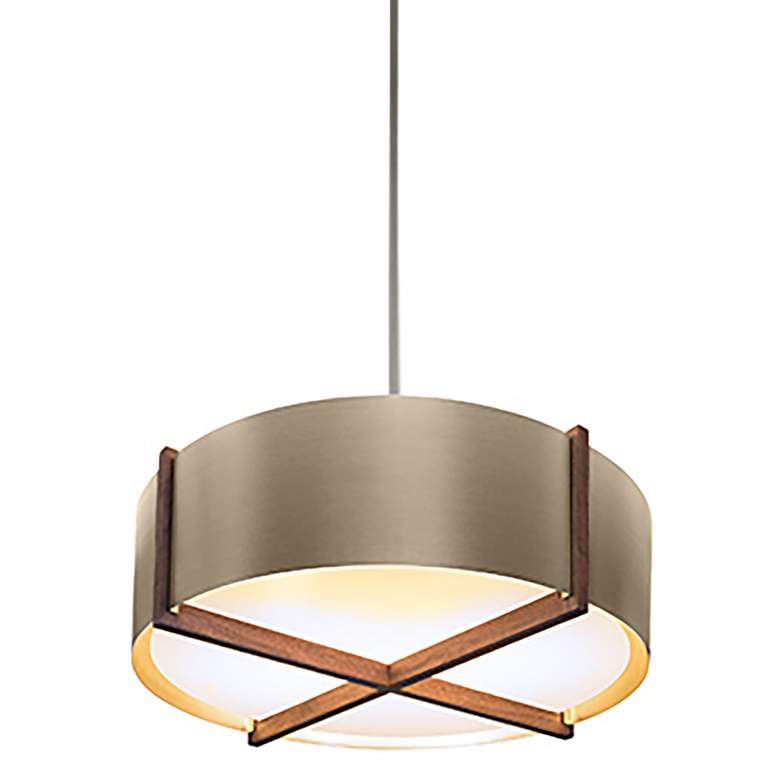 Image 1 Plura 18" Wide Walnut Accented 3500K P1 Driver Distressed Brass LED Pe