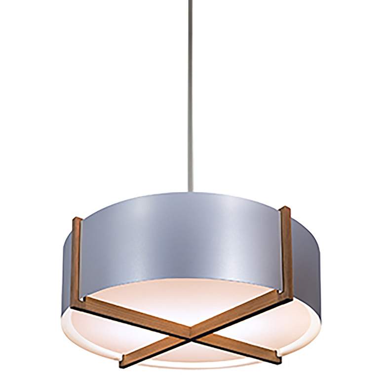 Image 1 Plura 18 inch Wide Walnut Accented Brushed Aluminum Pendant