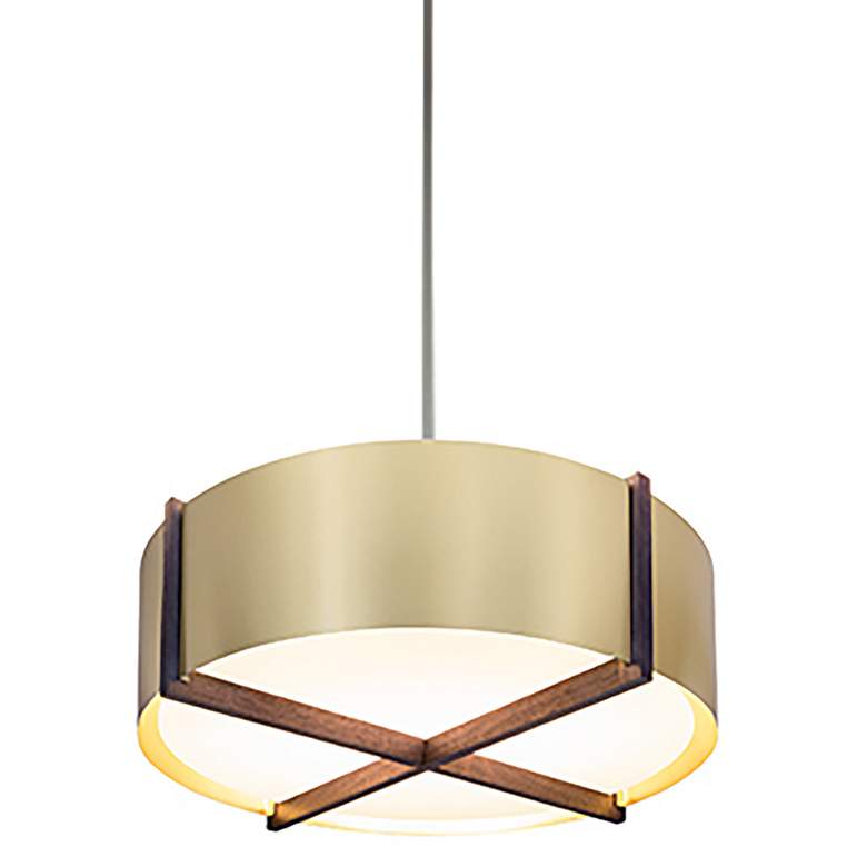 Image 1 Plura 18 inch Wide Walnut Accented Brushed Brass Pendant