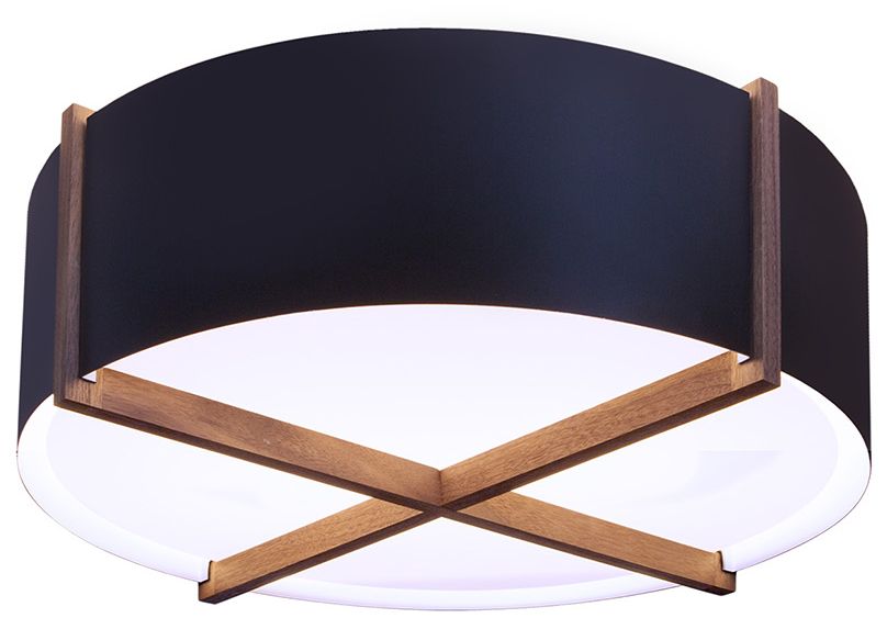 Plura 18" Wide Walnut Accented Matte Black Flushmount