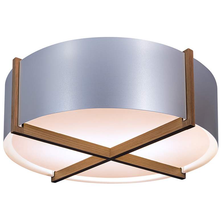 Image 1 Plura 18"W Walnut Accented 3500K P1 Driver Brushed Aluminum LED Flushm