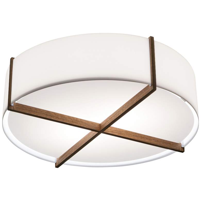 Image 1 Plura 24" Dark Stained Walnut Flushmount With Frosted Polymer Shade
