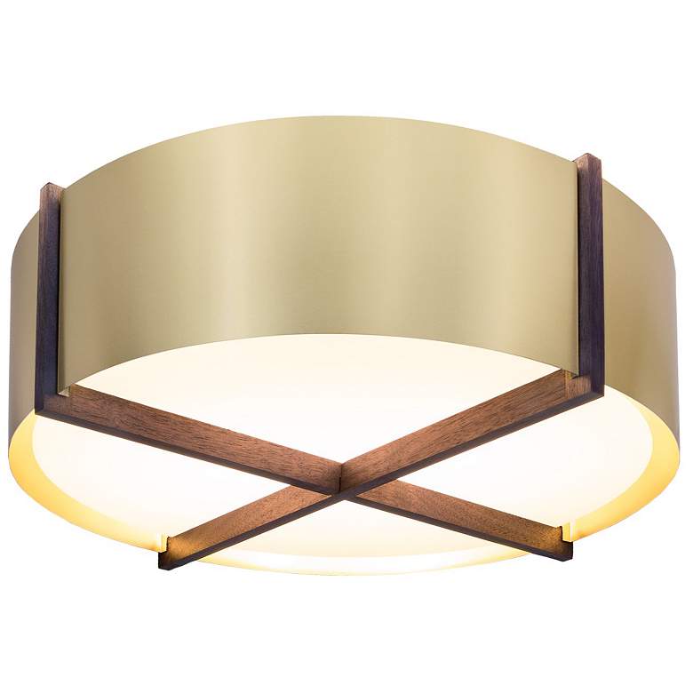 Image 1 Plura 24 inch Walnut &#38; Brushed Brass 3000K LED Flushmount