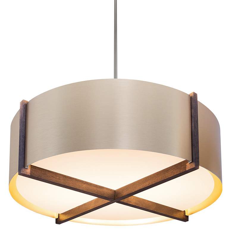 Image 1 Plura 24" Walnut & Brushed Rose Gold 3000K LED Pendant