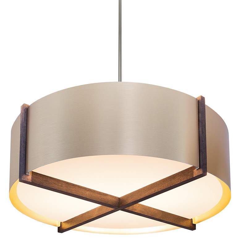 Image 1 Plura 24 inch Walnut &#38; Brushed Rose Gold 3000K LED Pendant