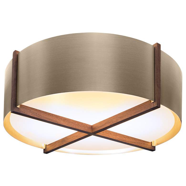 Image 1 Plura 24" Walnut & Distressed Brass 4000K LED Flushmount