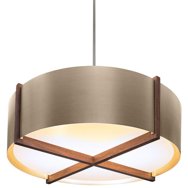 Image 1 Plura 24 inch Walnut &#38; Distressed Brass 4000K LED Pendant