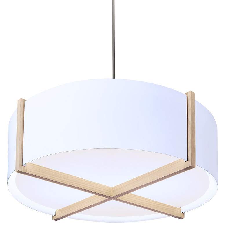 Image 1 Plura 24" White Washed Oak & Gloss White 3000K LED Pendant