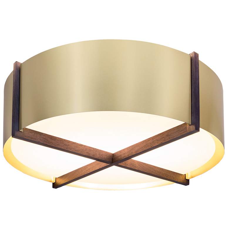 Image 1 Plura 24 inch Wide Walnut Accented 2700K P1 Driver Brushed Brass LED Flush
