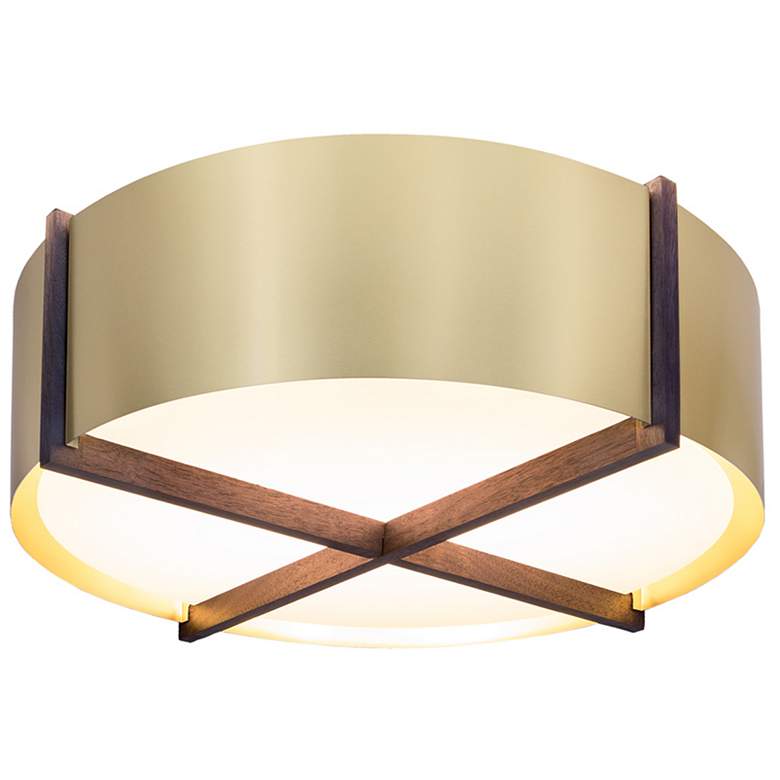 Image 1 Plura 24" Wide Walnut Accented 3500K P1 Driver Brushed Brass LED Flush
