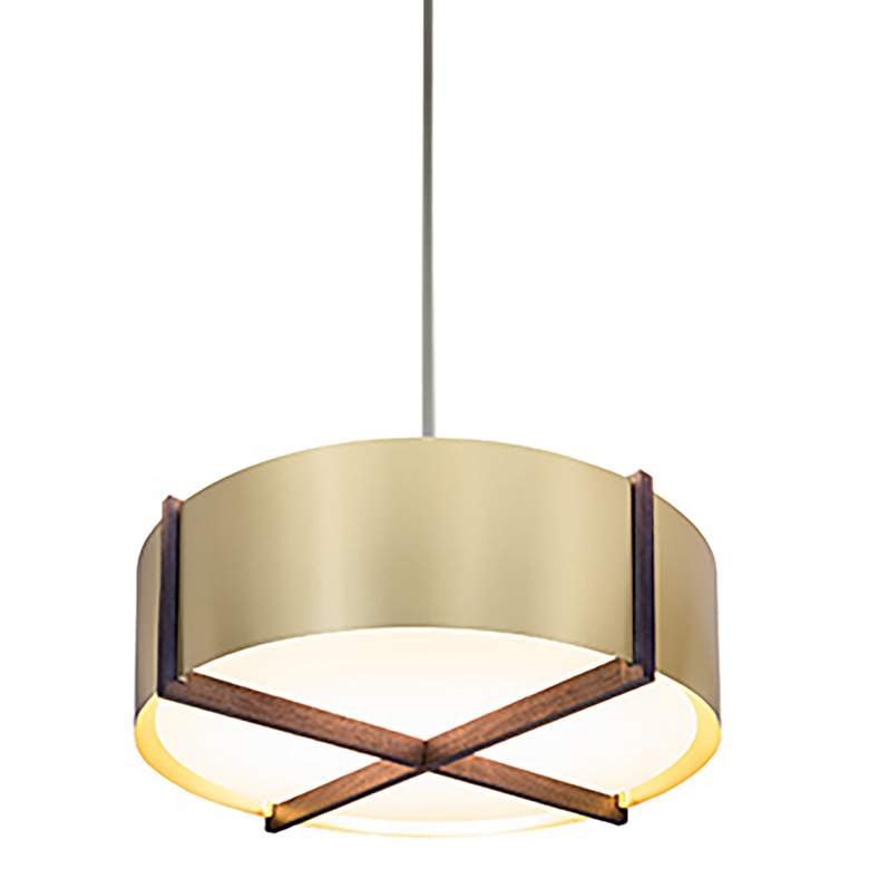 Image 1 Plura 24 inch Wide Walnut Accented Brushed Brass Pendant