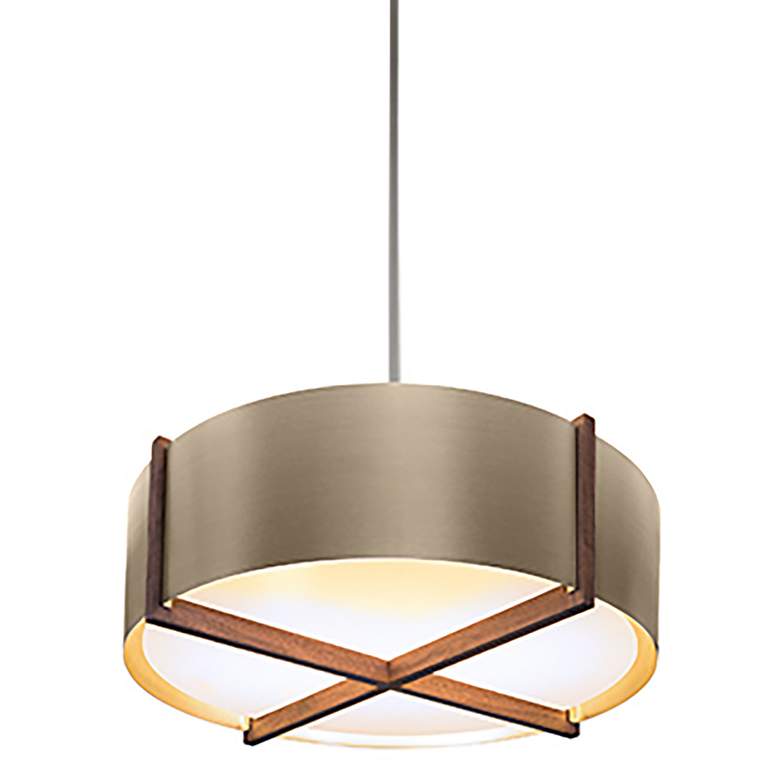 Image 1 Plura 24" Wide Walnut Accented Distressed Brass Pendant