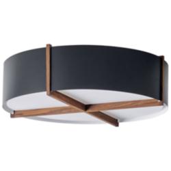 Plura 24" Wide Walnut Accented Matte Black Flushmount