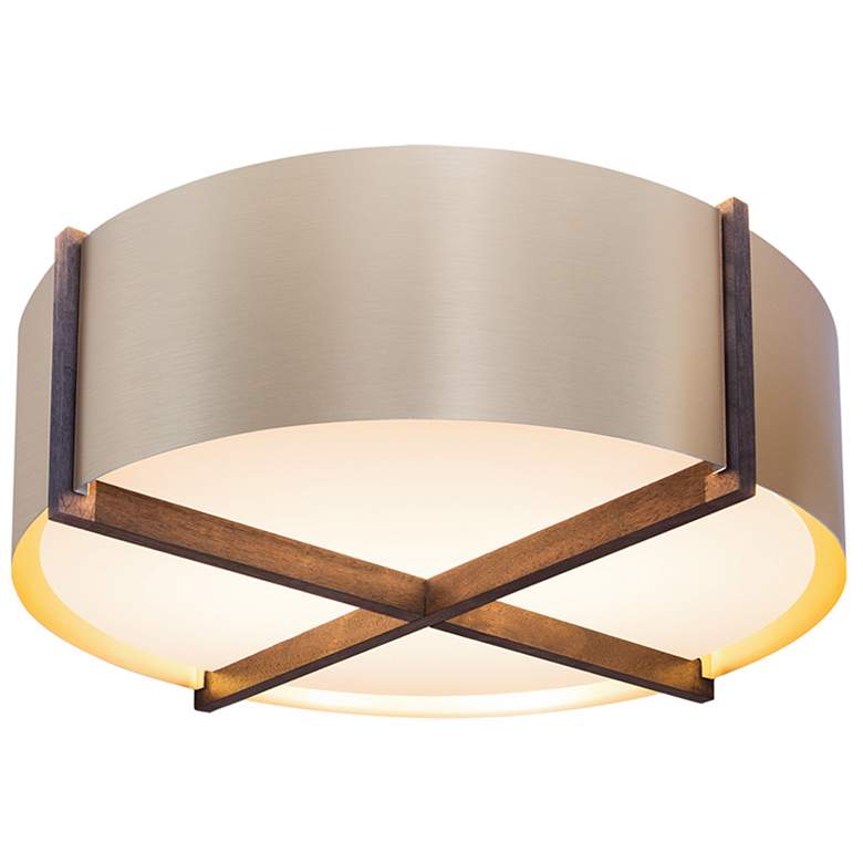 Image 1 Plura 24" Wide Walnut Accented Rose Gold Flushmount