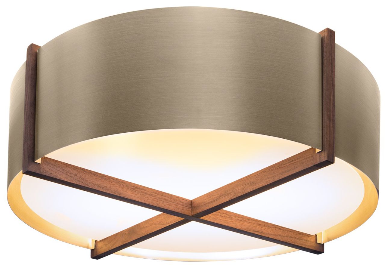 Plura 24" Walnut & Distressed Brass 3000K LED Flushmount Made to Order