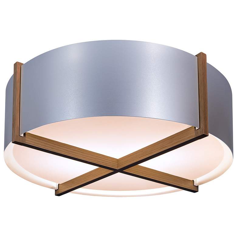 Image 1 Plura 30" Walnut & Brushed Aluminum 3000K LED Flushmount
