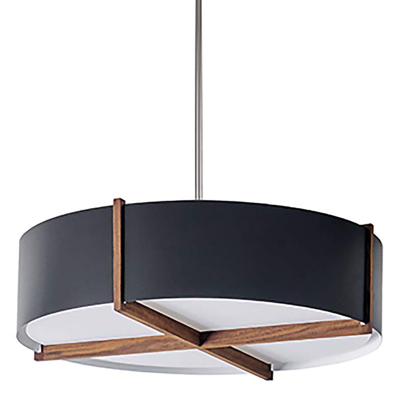 Image 1 Plura 30 inch Wide Walnut Accented 2700K P1 Driver Matte Black LED Pendant