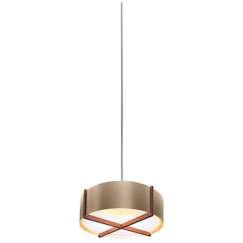 Image 1 Plura 30" Wide Walnut Accented Distressed Brass 4-Light Pendant
