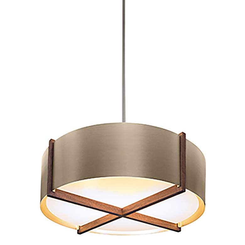 Image 1 Plura 30" Wide Walnut Accented Distressed Brass Pendant