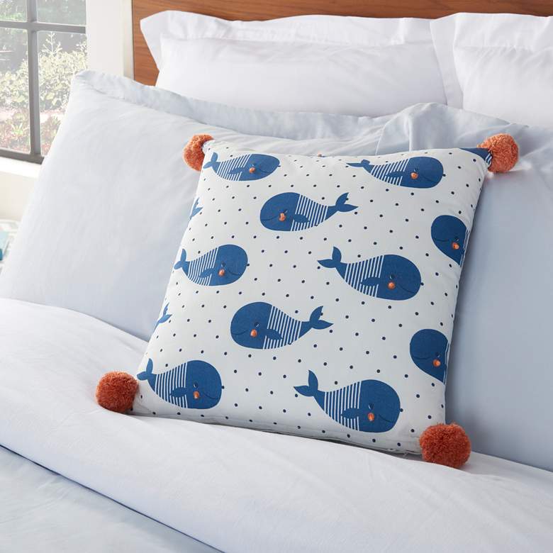 Image 1 Plush Lines Multi-Color Whales 16 inch Square Throw Pillow