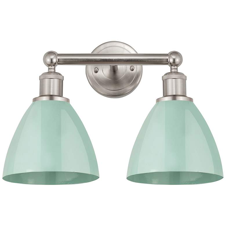 Image 1 Plymouth 11 3/4"H Satin Nickel and Seafoam 2-Light Sconce